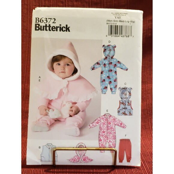 Butterick Other - Infant Cape, Vest, Bunting & Pants Sewing Pattern Butterick B6372, Baby Clothes